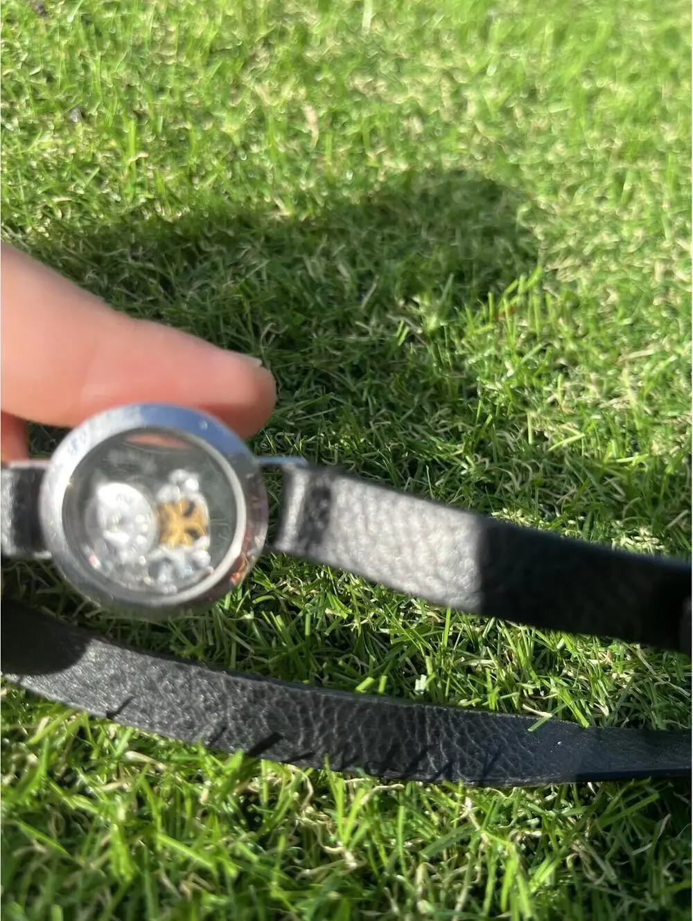 Vintage Black faux Leather Strap choker‎ trinket locket compartment Family